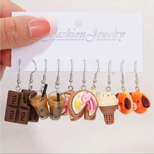 Set of 5 Chocolate Sweets Pierced Earrings Cake Ice Cream Boba Tea Candy Bar Dog